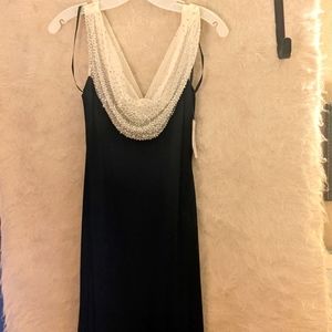 Black Dress with Cream Crystal Neckline